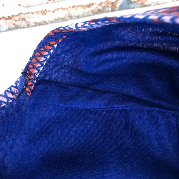 Banjanan Cotton Blue Red Pink V Neckl Pockets Lined Maxi Dress L More Like S/M - Picture 16 of 16